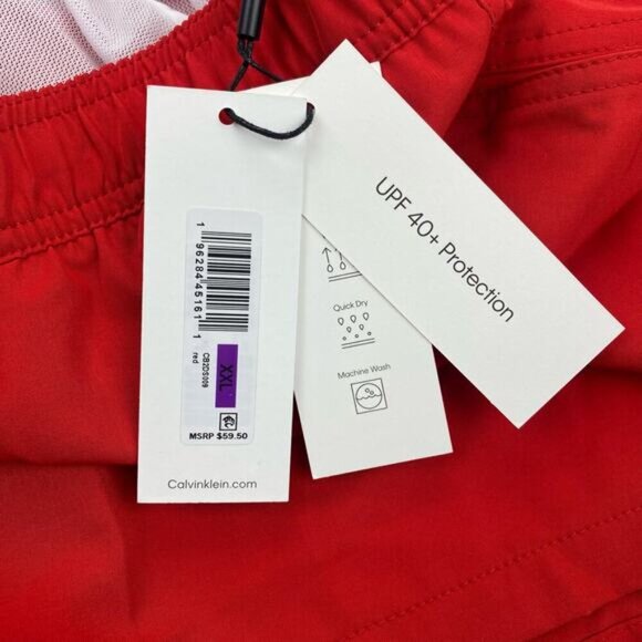 NWT CALVIN KLEIN Swimwear Men's Quick Dry UV Protected Swim Trunk Sz XXL Red - Picture 5 of 8